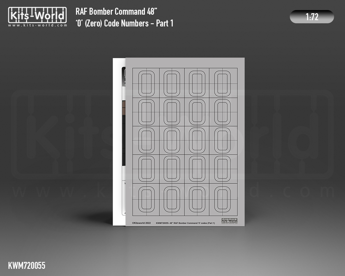 Kitsworld Kitsworld 1:48 Paint Masks RAF Codes  '0' - Part one KWM480055 RAF 48 inch 0-9 Bomber Command codes 1:48th scale~ 